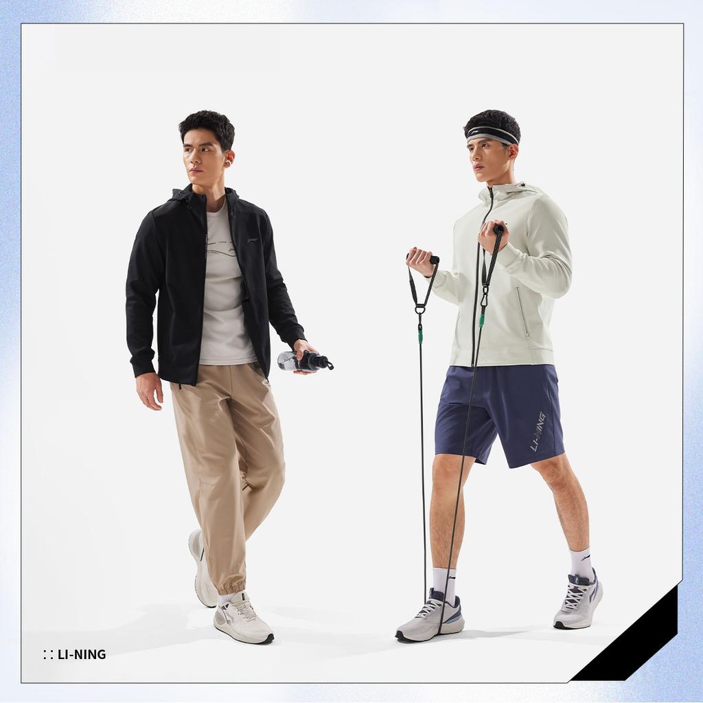 Li-Ning Giacca Sportiva Casual con Cappuccio Calda Foderata in Pile con Lettere Uomo Giacca AWDV975-1
