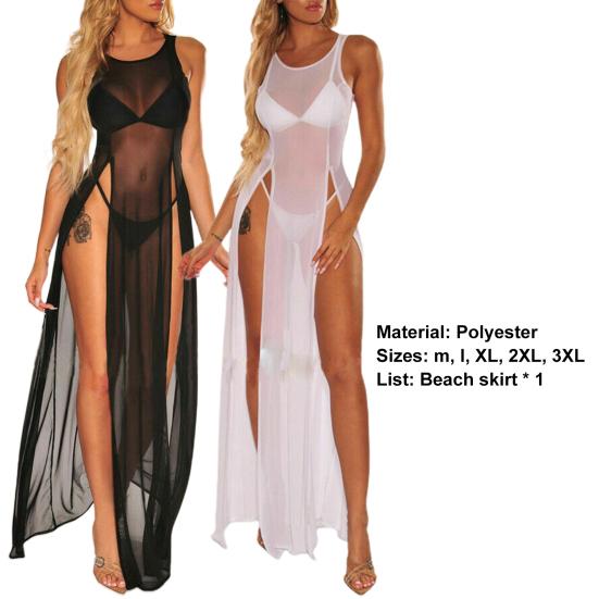 Swimsuit Cover Up Breathable See-through Mesh Solid Color Beach Cover Up for Swimming Pool