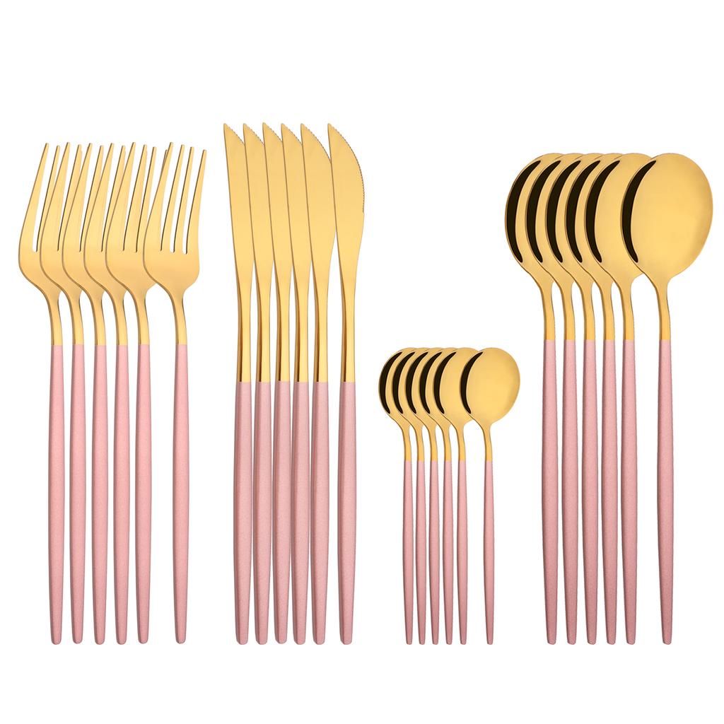 24Pcs Shiny Silver Tableware Stainless Steel Cutlery Set Forks Knives Spoons Kitchen Dinner Set Family Dinnerware Set Service for 6