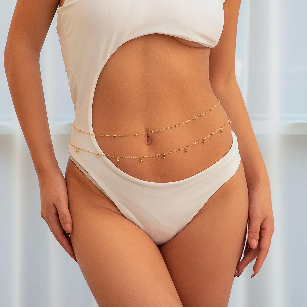Beach Wind Sexy Round Bead Chain Body Chain Waist Chain Metal Round Bead Double Waist Chain