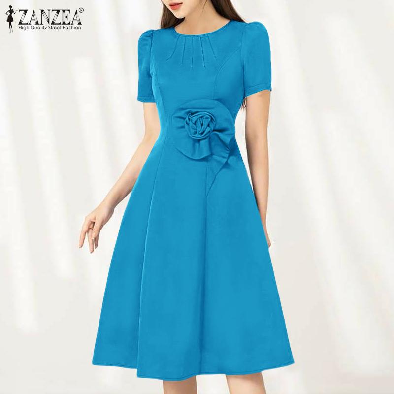 ZANZEA Women Casual Round Neck Summer Short Sleeve Dress