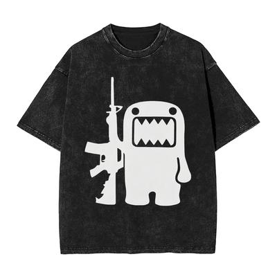 Cartoon Domo Kun Hip Hop Retro T-Shirts Street Fashion Washed Oversize Streetwear Pure Cotton Tee Shirt for Men Women Clothing