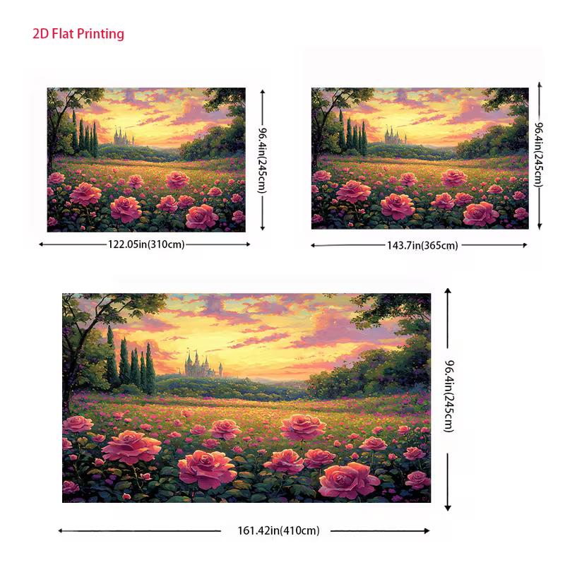 2D Enchanted Rose Garden Backdrop Castle Sunset Photography Background