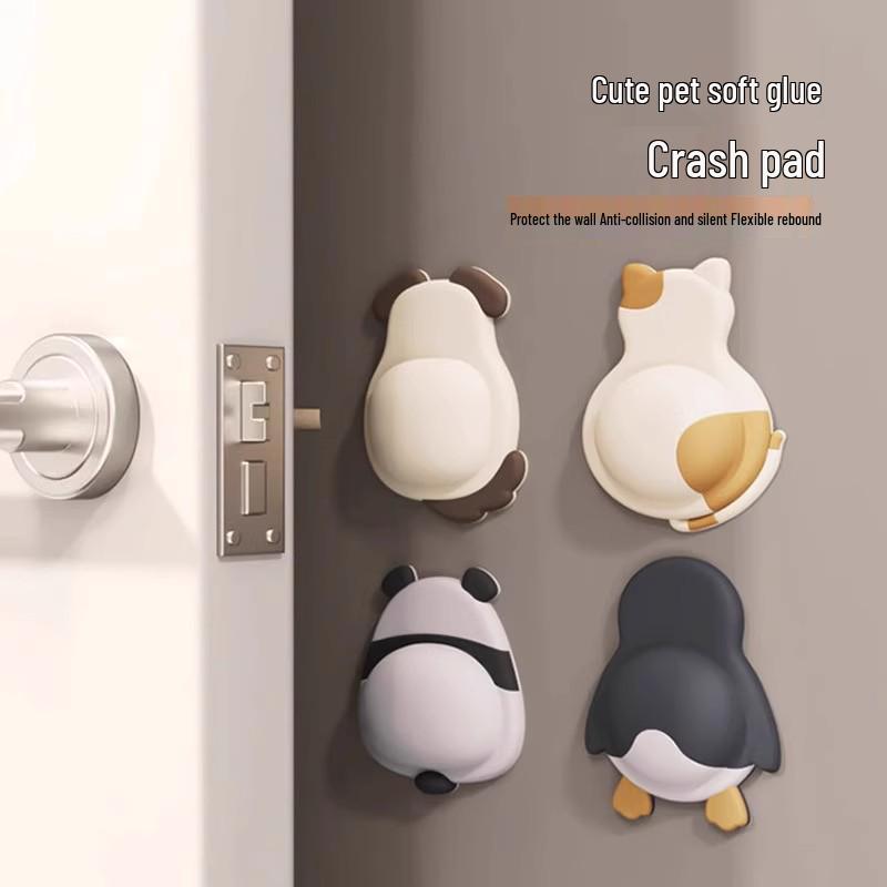 

Cute Cartoon Pet Door Stopper: Soft Rubber Anti-Collision Pad & Sticker