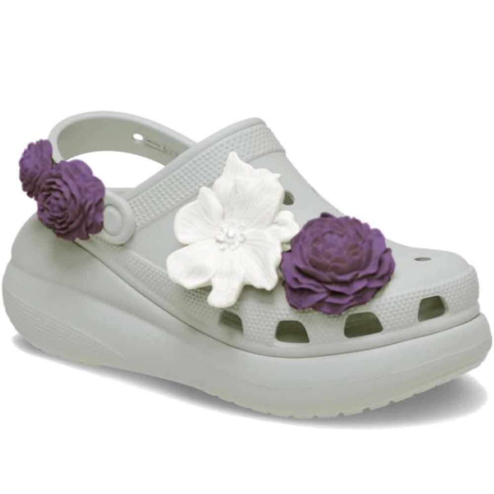 Crocs Comfortable and Versatile Classic Puff Bouquet Hole Shoes Women's Garden Rose - Purple and White