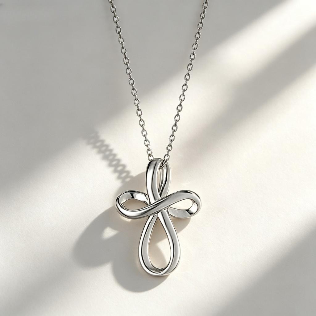 Ladies' Infinite Symbol Cross Pendant Necklace, Minimalist Twist Design, Suitable for Daily Wear and Gift Giving
