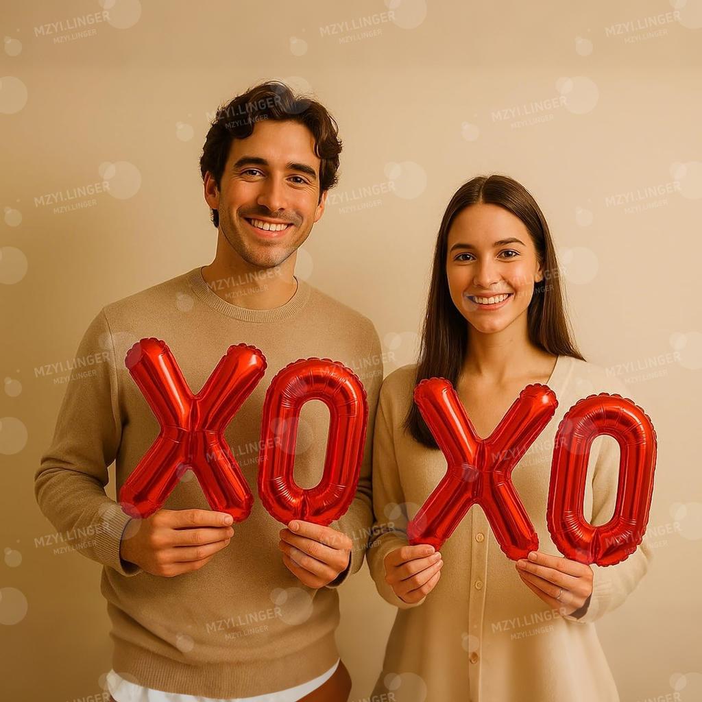 Valentine's Day Balloon Set XOXO Letter Red Lips Heart shaped Balloon for Single Girl's Birthday Decor on Valentine's Day