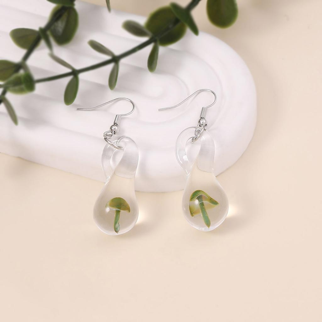 Niche creative irregular geometric transparent mushroom earrings twisted fun hollow personality female ear hook wholesale