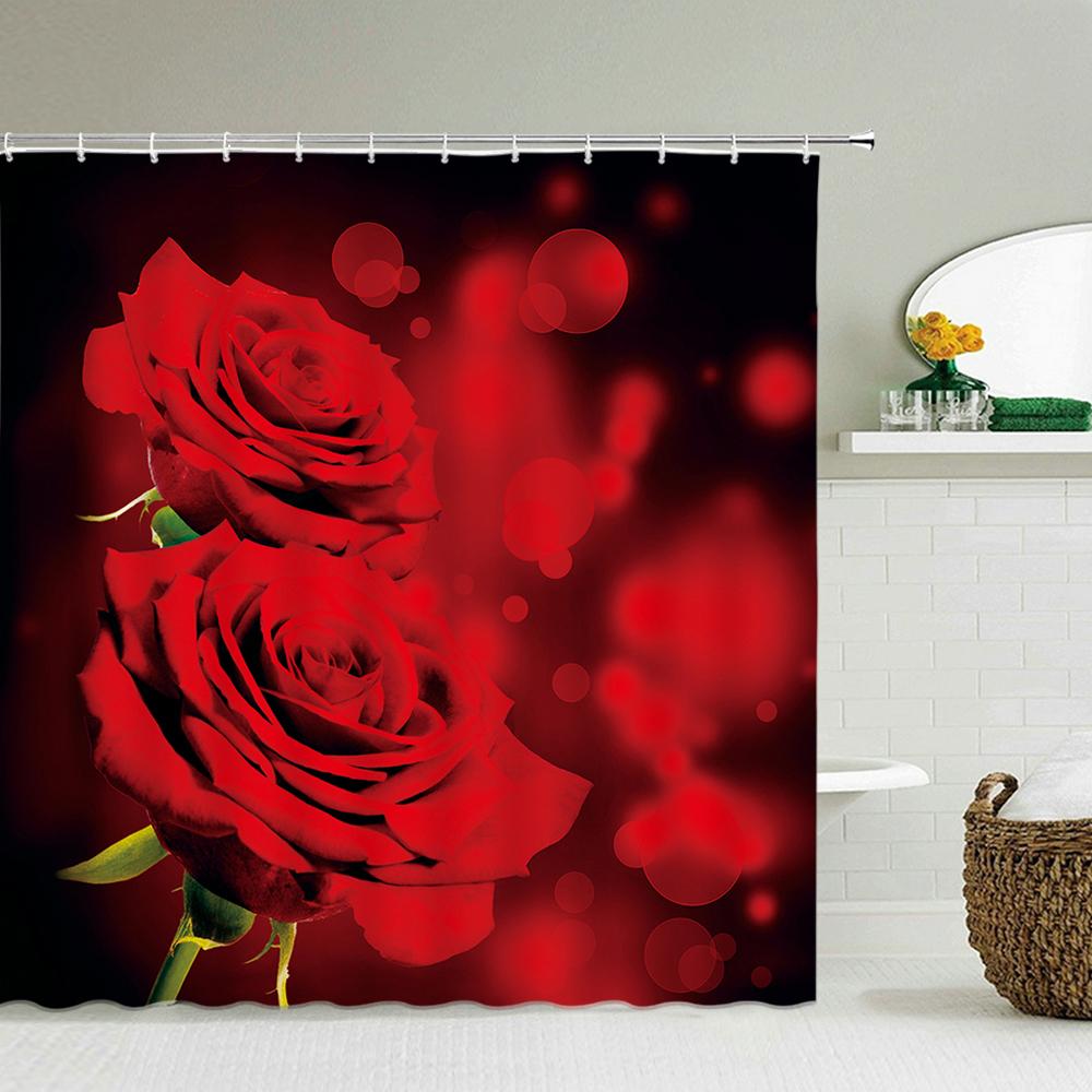 Sevgililer Günü Kutlu Olsun Duş Perdesi Banyo Perdesi Gül Aşk Öpücük Kırmızı Dudaklar Romantik Dekor Duş Banyo Su Geçirmez Kumaş
