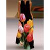 Red Tulip Flower Dress Travel Photo Stage Show Tall V-neck Dress Summer Thin Skirt