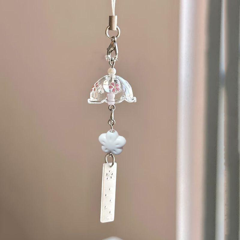 

Handmade Sakura Wind Chime Phone Strap Beaded Pendant Charm with Metal Bell and Floral Pattern for Mobile Accessories Decoration