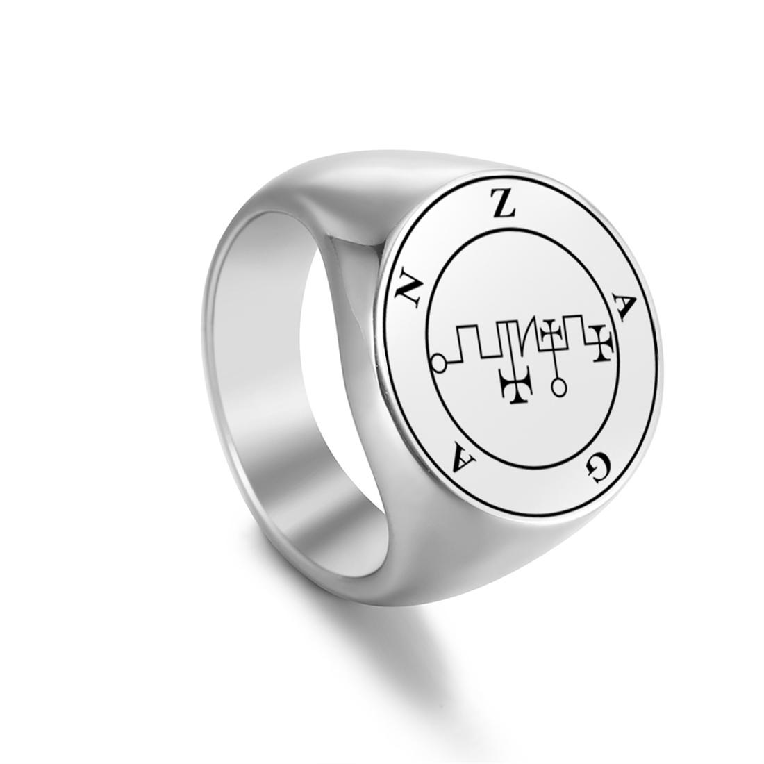 

King Asmoday Demon Seal Ring Stainless Steel Silver Color Fashion Key of Solomon Rings Amulet Jewelry Wholesale 12
