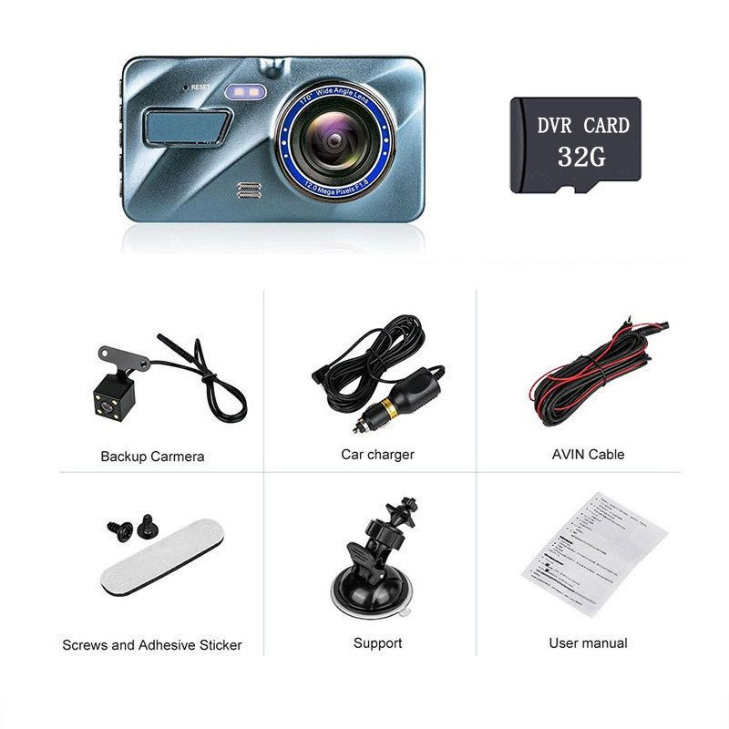 Cross-Border Dvr Touch Screen 4inch Dashcam High-Definition Dual-Lens Reversing Camera Factory Dashcam