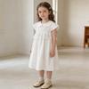 Girls' Korean Style White Flutter Sleeve Cotton Dress - Summer New Arrival Princess Dress