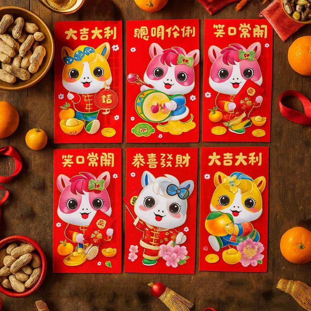6pcs Traditional 2026 Horse Year Red Envelope Chinese Lucky Money Envelopes  Lunar Year Celebration