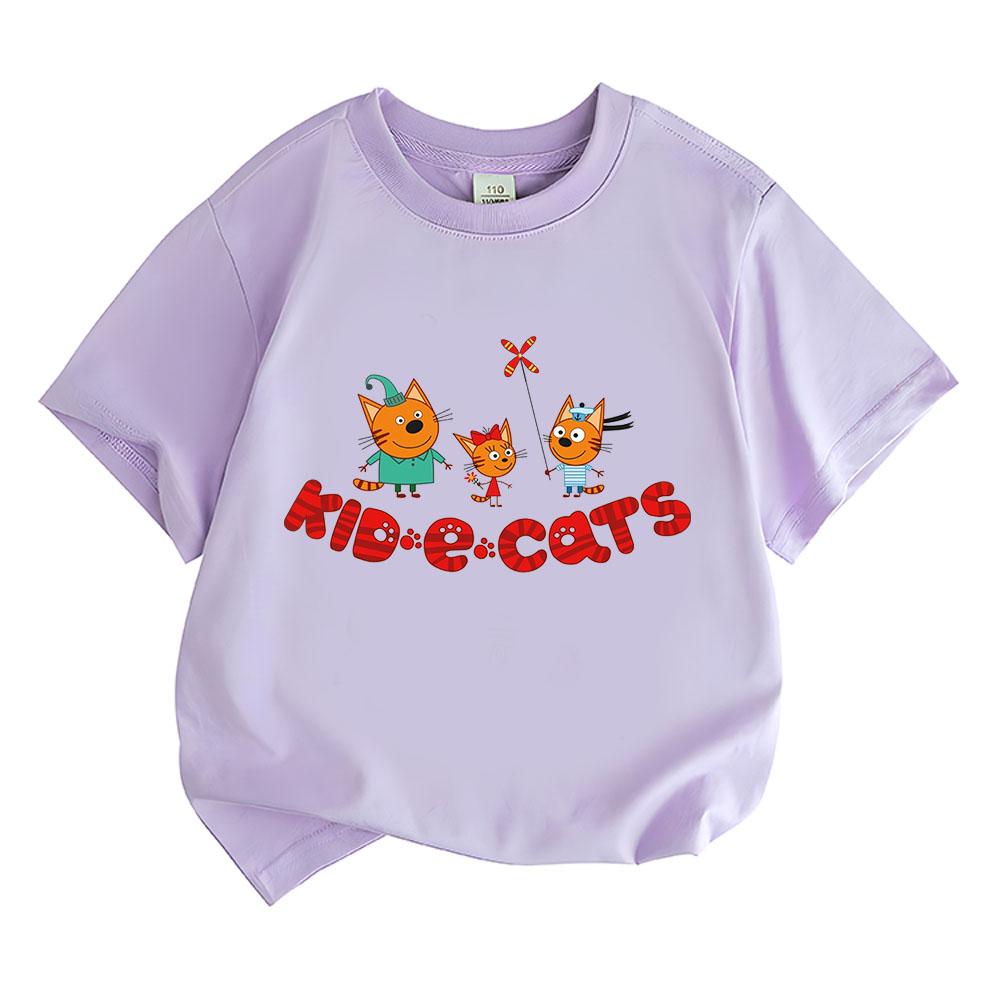 Kid-E-Cats Cartoon 100%Cotton T-shirts Funny Cat Family Tee-shirt Russian Three Cats Tops Children Short Sleeve Breathable Tees  Summer Tops