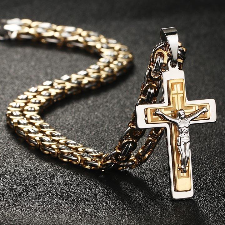 Diyalo Collane con Ciondoli Crocifisso Sacro di Gesù Cristo in Acciaio Inossidabile da Uomo Collane a Catena Lunga Ortodossa Gioielli per Ragazzi