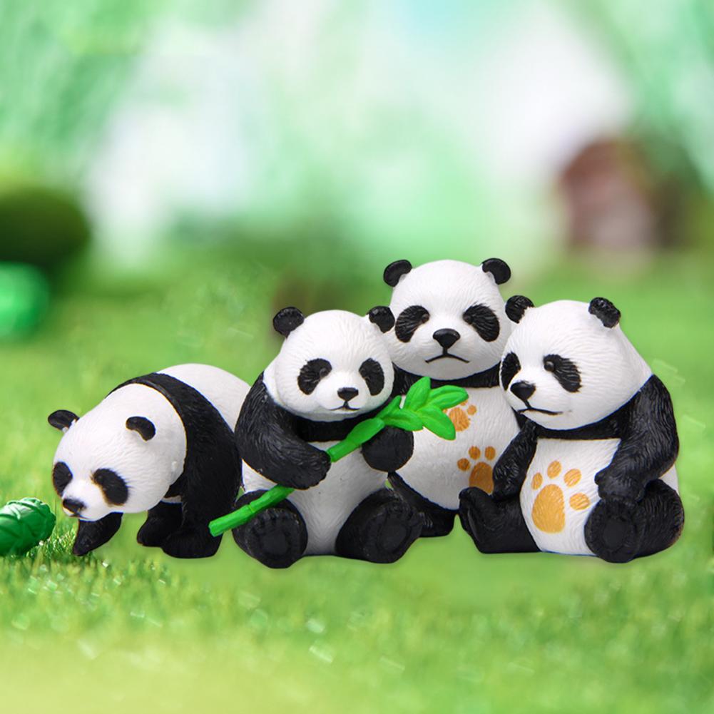 4Pcs Panda Statue Cartoon Cute Expressions Anti-fade Attractive Panda Crafts Micro Landscape Animal Ornament Home Decor