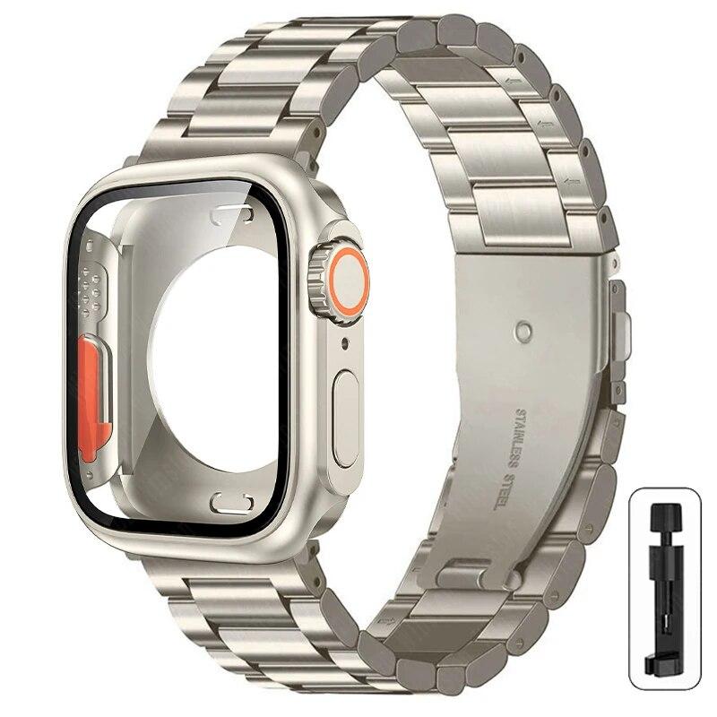 Stainless Steel Strap+case for Apple Watch 44mm 45mm 41mm 40mm Upgrade TPU Case Iwatch Series 9 8 7 6 SE 5 4 Metal Bracelet