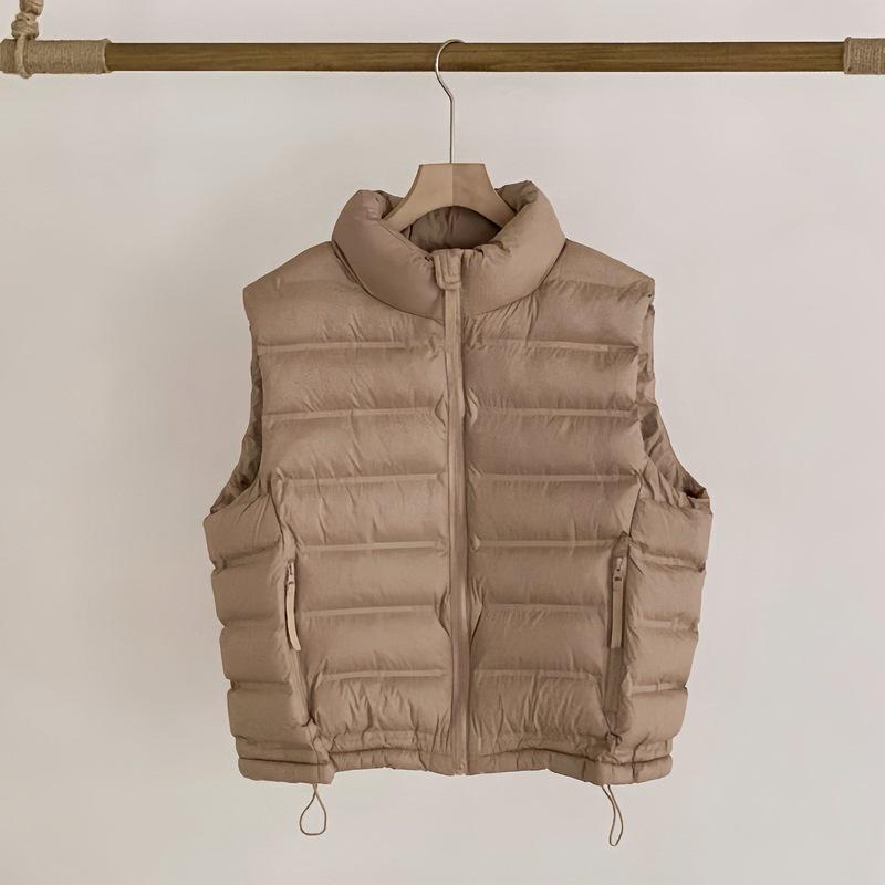Cotton Vest Women's Autumn and Winter New Stand-up Collar Short Cotton Vest Pocket Zipper Light and Slim Vest