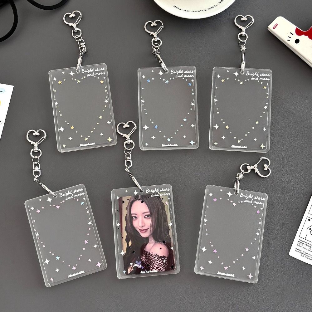 Acrylic Photocard Holder Heart Star Pattern With Keychain Photo Card Protector 3-inch Kpop Idol Card Kpop Idol Card Holder