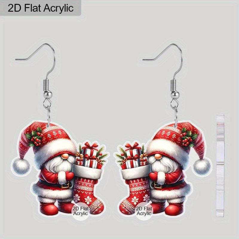

2D Плоские Ретро Санта-Клаус Рождественский Носок Женские Акриловые Серьги-Подвески Рождественская Вечеринка Ювелирное Украшение Подарок красный