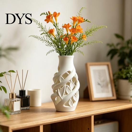 Decorative White Vase for Home Decor 3D Printed Hollow Vase, Modern Abstract Art Flower Pot Minimalist Matte Living Room Bedroom, Ornament,