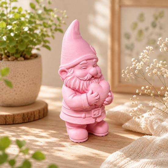 Sweet Atmosphere Ornament 3D Printed Garden Gnome Statue Holding Heart, Cute Pink Figurine, Weather-Resistant Indoor Burr-free Sculpture and Outdoor,