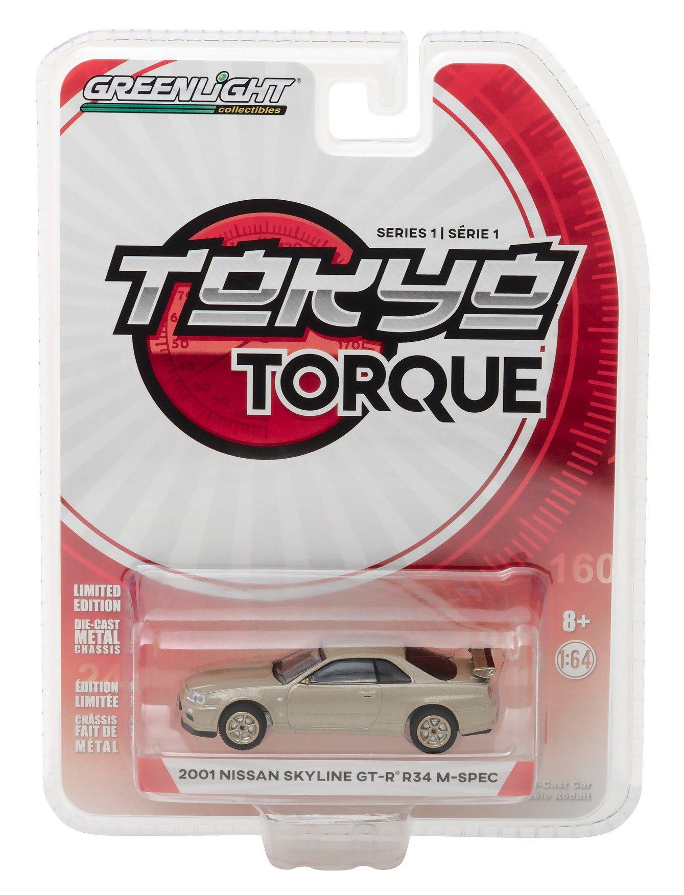 

New GREENLIGHT Tokyo Torque Series 1 Collection Champagne 2001 Nissan Skyline R34 Silica Breath Diecast Model Car by Greenlight 164 - GT-R M-Spec
