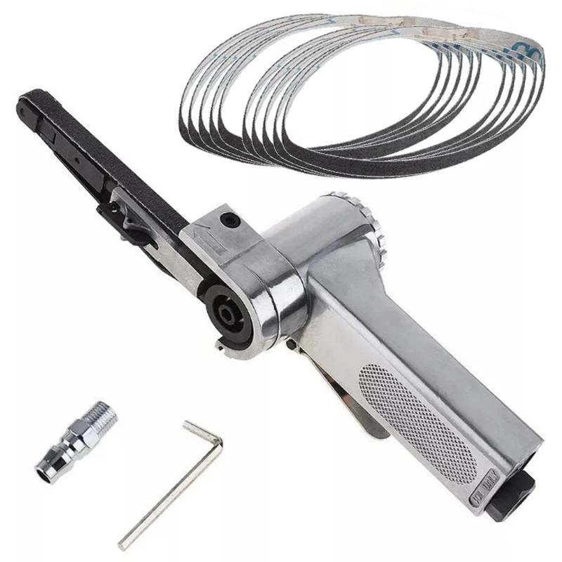 

3/8 Inch Air Belt Sander with 10 Pcs Belts Pneumatic Sanding Buffing Tools 10mm Pneumatic Belt Sander for Grinding Metal Steel красный