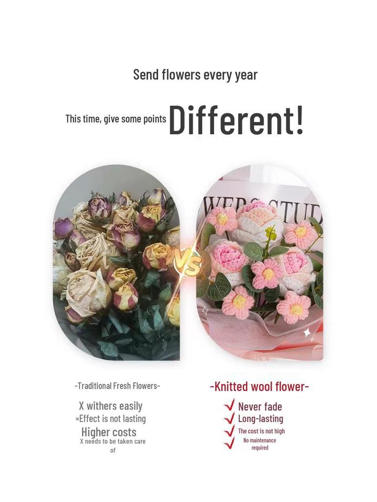 Handmade Valentine's Day Yarn Knitted Rose Bouquet for Girlfriend