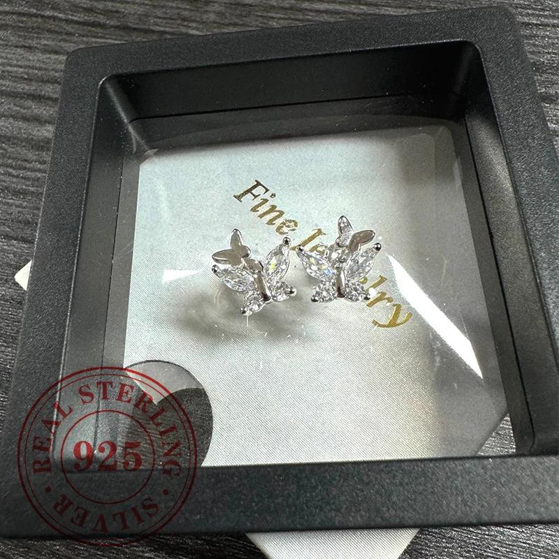 Delicate Double Butterfly  Sterling Silver Stud Earrings Exquisite Aesthetic Women’s Accessories Shiny Wedding Jewelry
