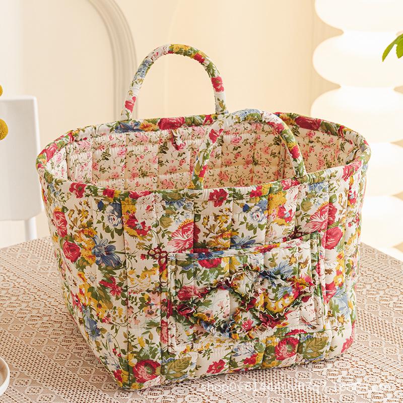 Portable Floral Foldable Storage Basket for Home Textiles and Underwear Organizer