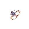Purple Gold Zircon Ring, Simple Diamond-Set Wedding Ring, Rose Gold-Plated 6-Claw Adjustable Ring.