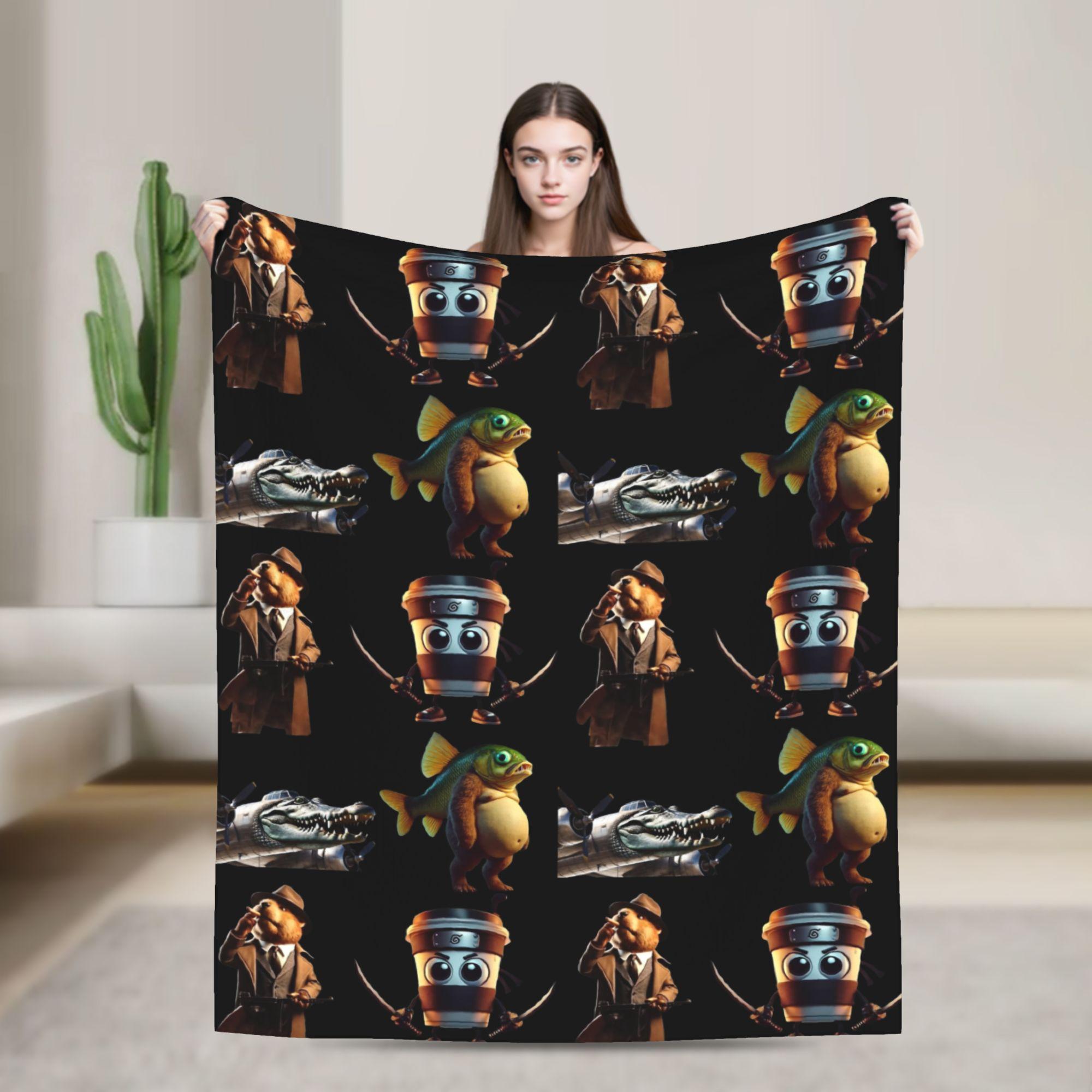 Cappuccino Assassino Italian Brainrot Flannel Blanket  Fashion Throw Blanket for Home Hotel Sofa  150*125cm Quilt 200x150cm 80x60in