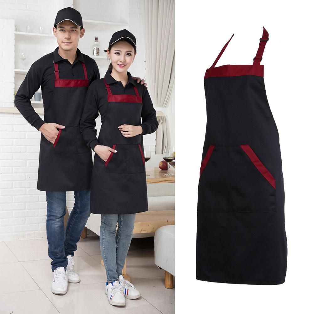 4Pcs Durable Black Red Cooking Apron with Two Large Pockets Ideal for Restaurant and Home Kitchen Use