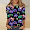 Women's Fashion Casual Three-quarter Sleeve Halloween Printed Round Neck Top