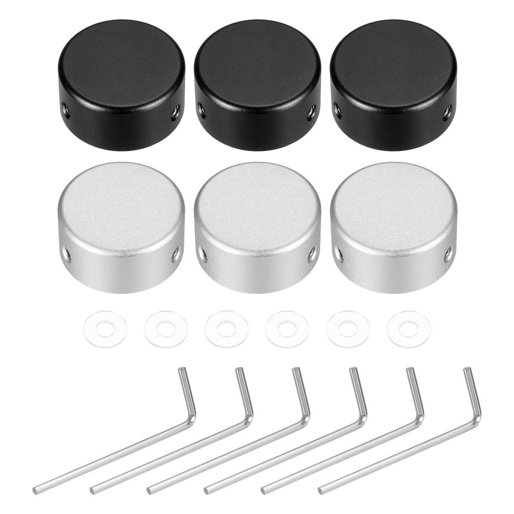 Uxcell 6 Pieces Footswitch Toppers Guitar Pedal Button Caps Metal Footswitch Top Covers for Inch Guitar Effect Pedal Silver and Black 3/8 Buttons,