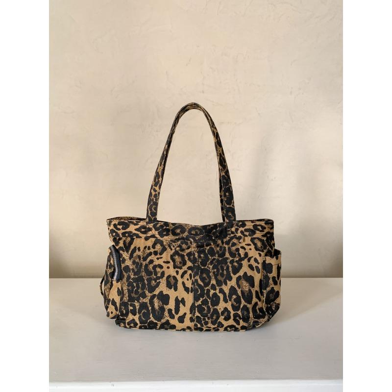 

Холщовая сумка с леопардовым принтом, новая сумка-тоут для поездок на работу в ретро-стиле, женская модная трендовая сумка на плечо большой вместимости коричневый