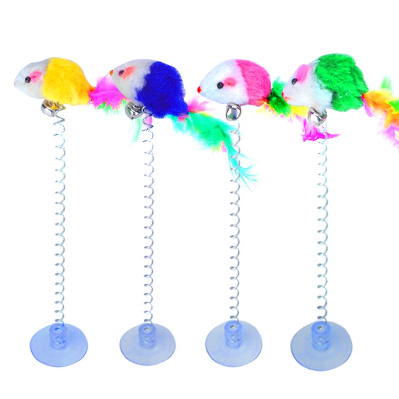 

Suction Cup Cat Toy: Spring Mouse Teaser with Feather & Bell for Kittens and Adult Cats