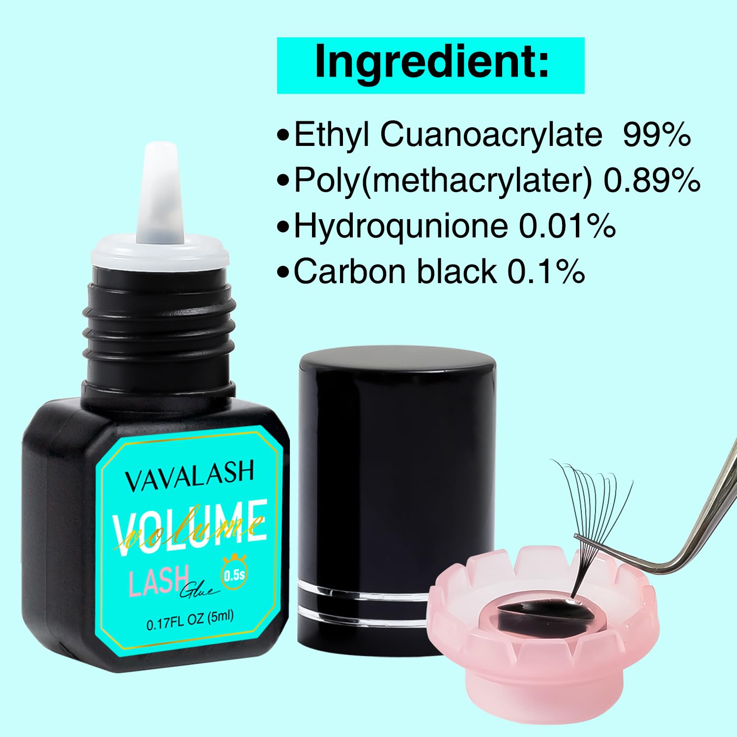 VAVALASH Eyelash Extension Glue Lash Extension Adhesive 0.5-1 Sec Drying Time Retention 9 Weeks Maximum Bond Lash Glue Long Lasting Black Lash