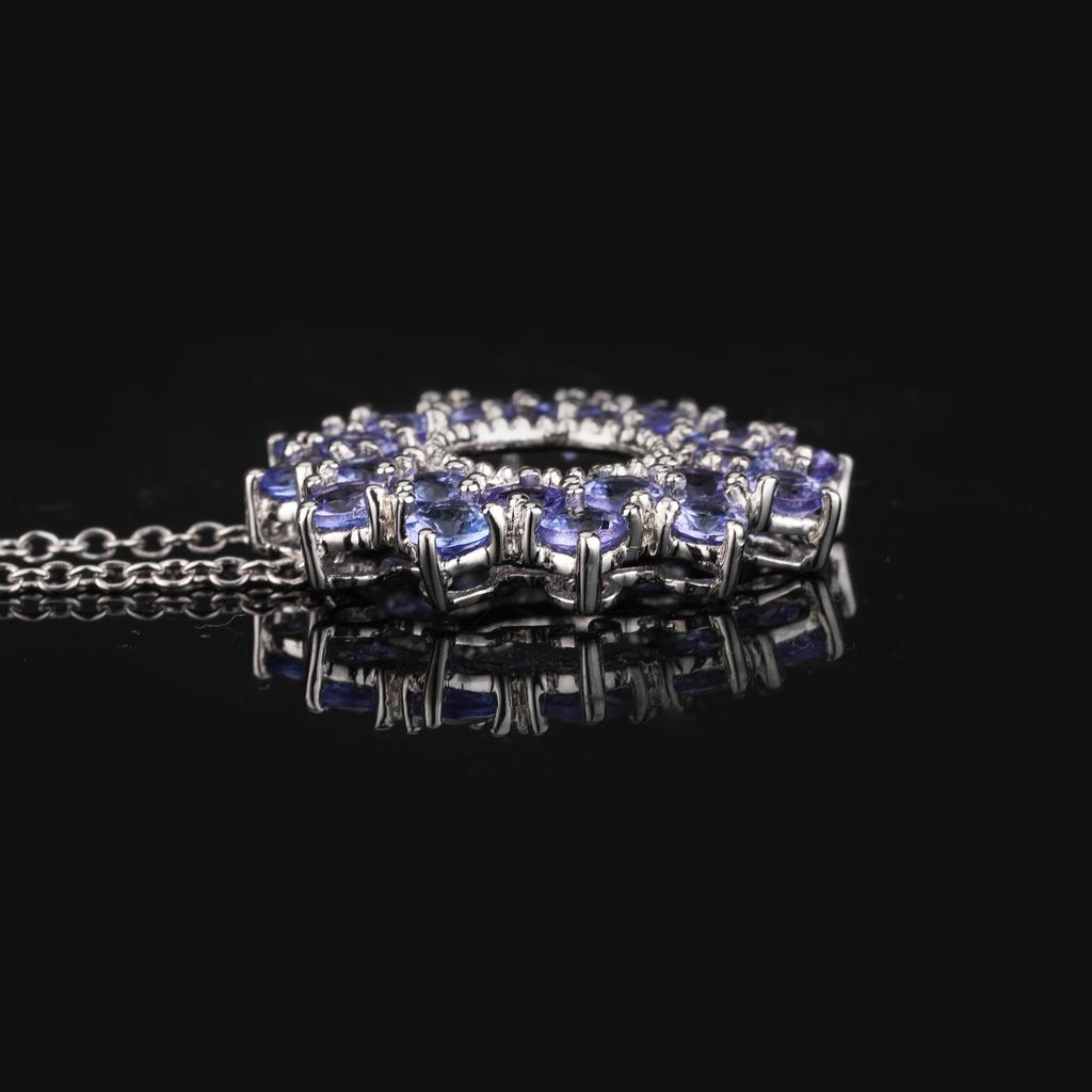 Natural Tanzanite Pendant 925 Sterling Silver Rhodium Plated Round Gemstone Handmade Fine Jewelry Gift for Her