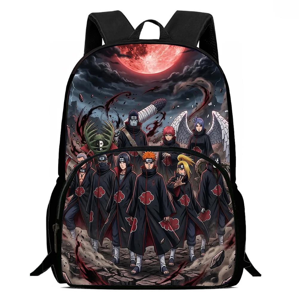 Cartoon NARUTO Pattern Lightweight Backpack With Front Pocket Adjustable Shoulder Strap Unisex Suitable For Children Age 6-10