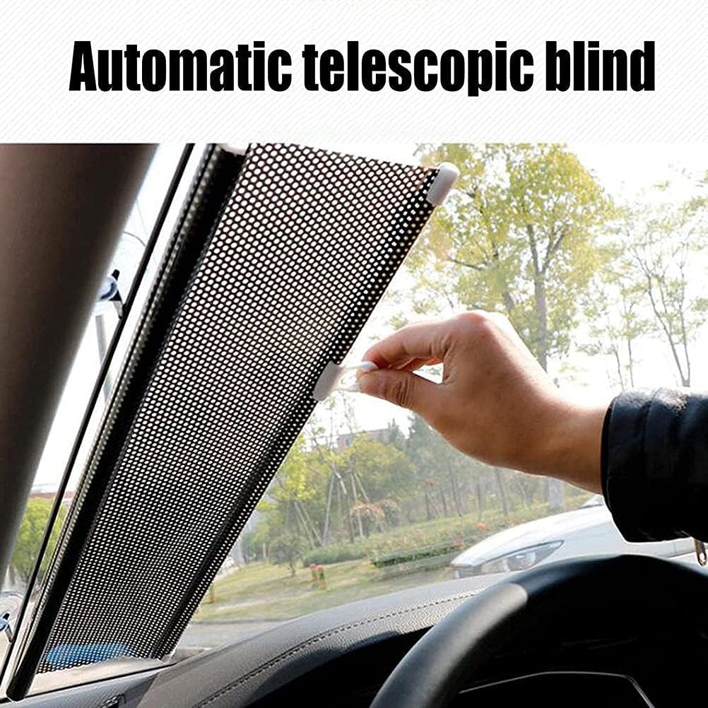 KIMISS Windshield Sun Shade, Car Automatic Retractable Sunshade Windshield Sun Block Visor Shade Curtain Sun (Black 68x125cm)