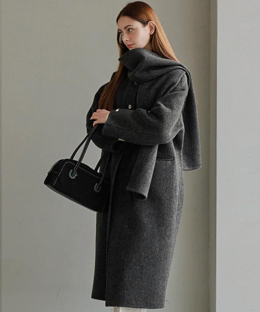 Blancu Modern Scarf Handmade Coat - Charcoal