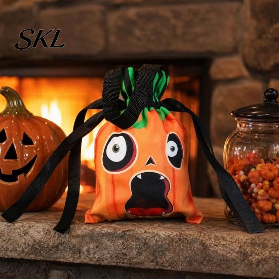 Trick Or Treat Bag Halloween Pumpkin Ghost Tote Bag, or Candy with Party Favor Double Side Print, Sturdy Reusable Gift for Kids Sided Print
