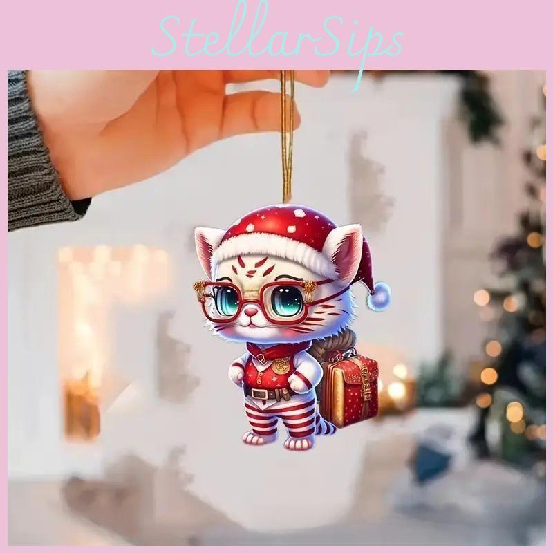 Accessory Car Acrylic Christmas Glasses Wearing Cat Pendant Decoration For