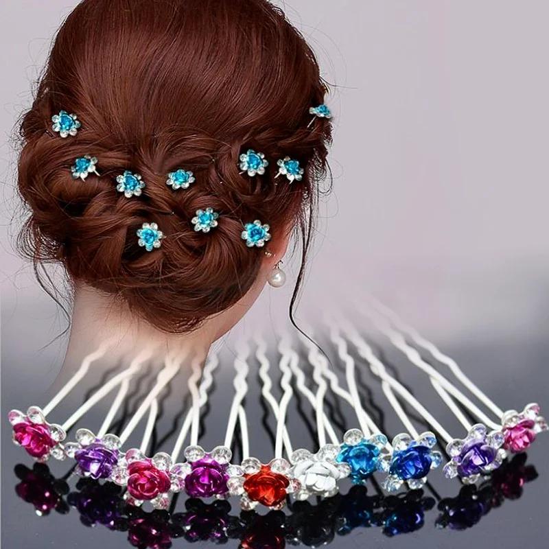 Rose Flower Silver Pin Diamond Hair Accessories Single Women's Hair Jewelry Beautiful Fashion Decoration