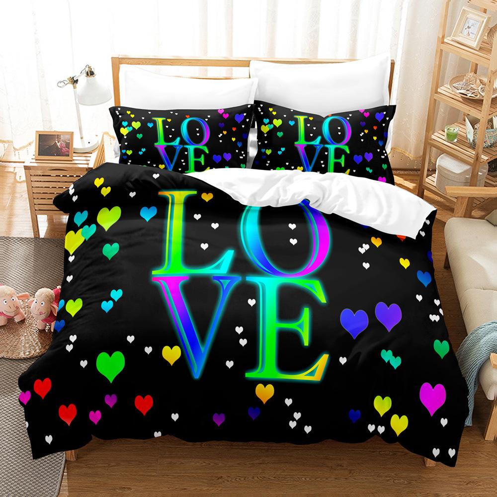 3D Couple Room Bedding Set Valentine's Day Duvet Cover Pillowcase 2/3 Pieces AU220 * 240 Super King Soft Zippered Home Textile