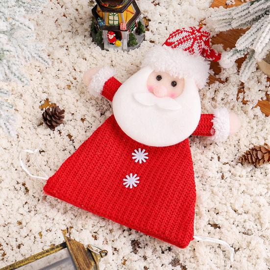 Christmas Doll Knitted Candy Bag Reusable Drawstring Gift Bag Santa Claus Snowman Shape Holiday Party Favor Bag